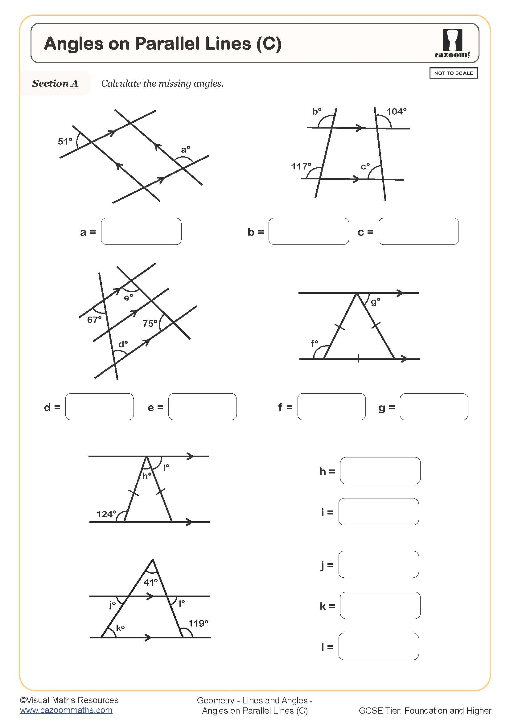 Angles On Parallel Lines C Worksheet Cazoom Maths Worksheets