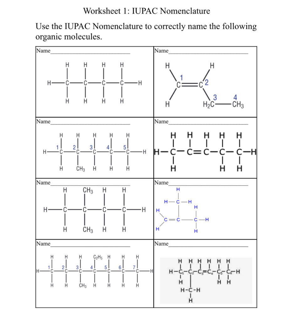 Answered Worksheet 1 IUPAC Nomenclature Use The IUPAC Nomenclature To Correctly Name The Following Organic Molecules Name Name H H H H H C C C 4 H2C CH3 H H H H Name Bartleby