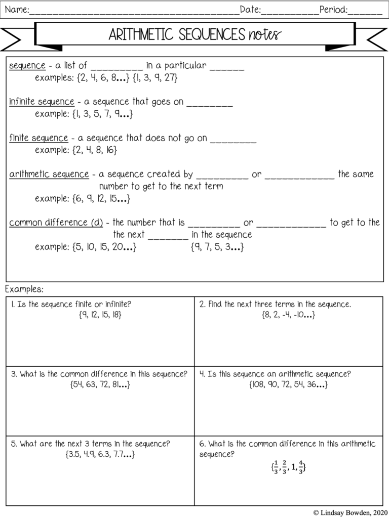 Arithmetic Sequences Notes And Worksheets Lindsay Bowden Worksheets Library