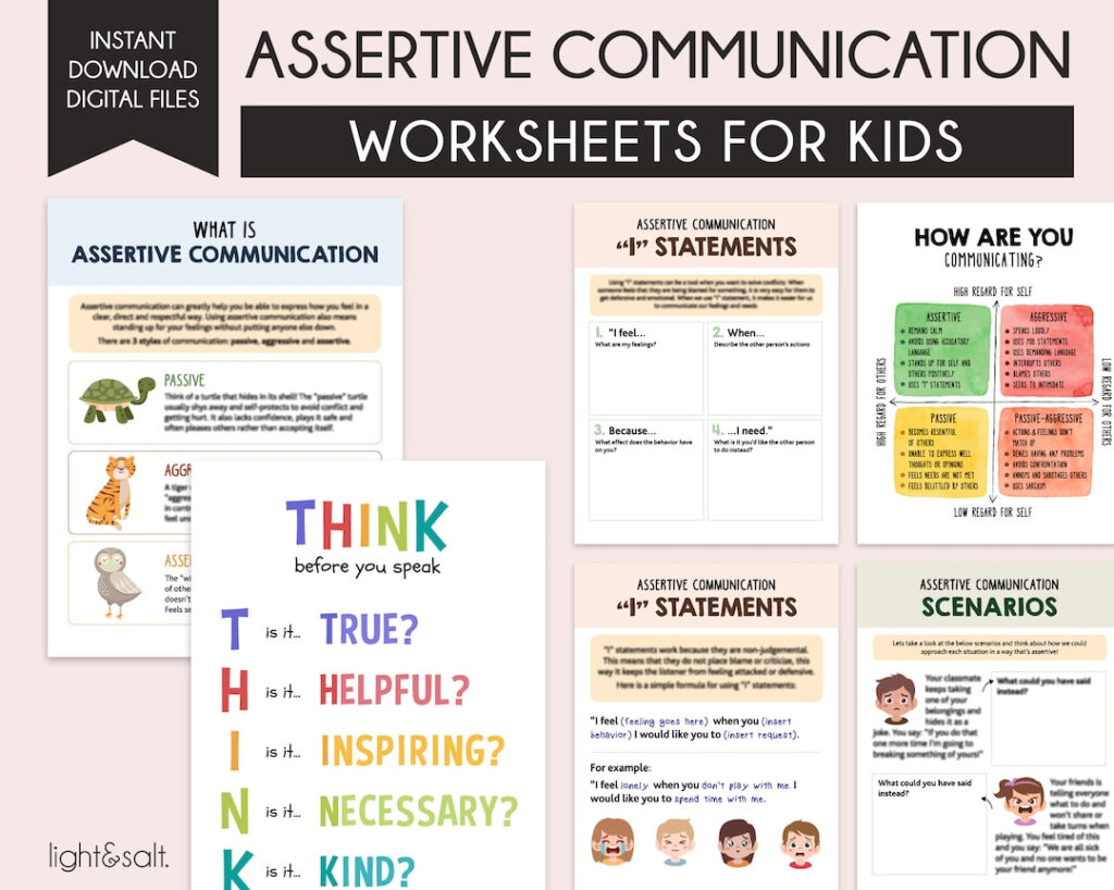 Assertive Communication Worksheets For Kids Communication Styles Social Emotional Learning Social Skills Therapy Worksheets Counseling Etsy