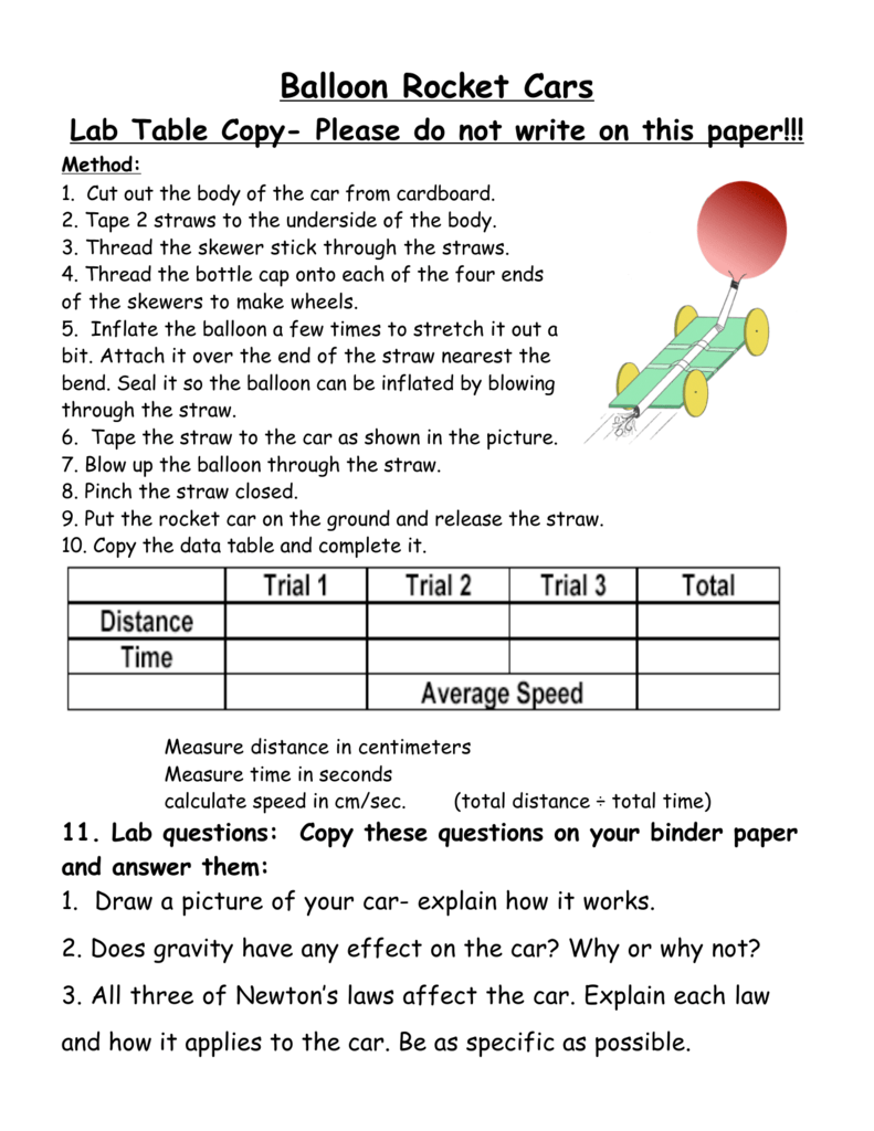 Balloon Rocket Car Lab Physics Experiment For Students Balloon Rocket Car Lab Physics Experiment For Students