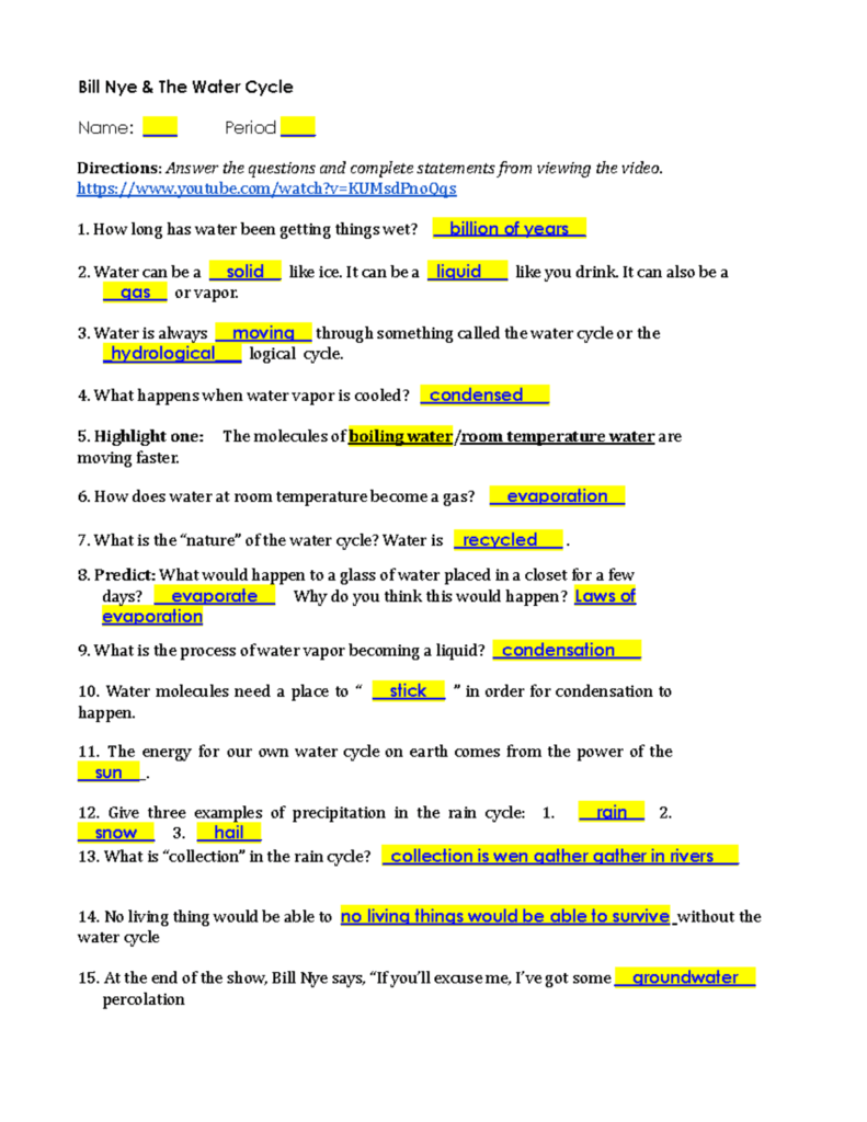 Bill Nye s Water Cycle Handout Day 10 Review Notes Studocu Bill Nye s Water Cycle Handout Day 10 Review Notes Studocu