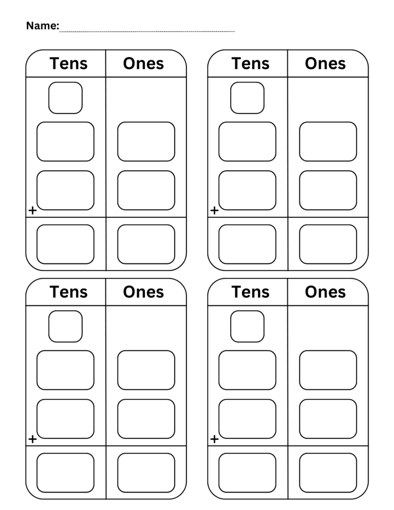 Blank 2 Digit Addition Worksheets Two Digit Addition Regrouping Template Made By Teachers