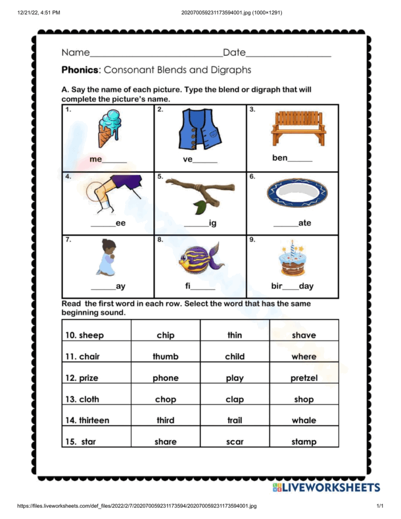 Blends And Digraphs Worksheets Printable