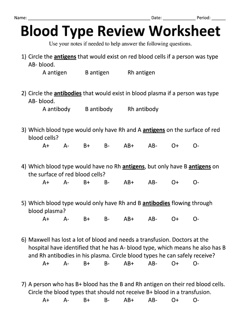 Blood Type Review Worksheet Fill Out Sign Online DocHub