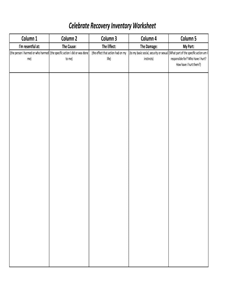 Celebrate Recovery Inventory Worksheet Fill Online Printable Worksheets Library