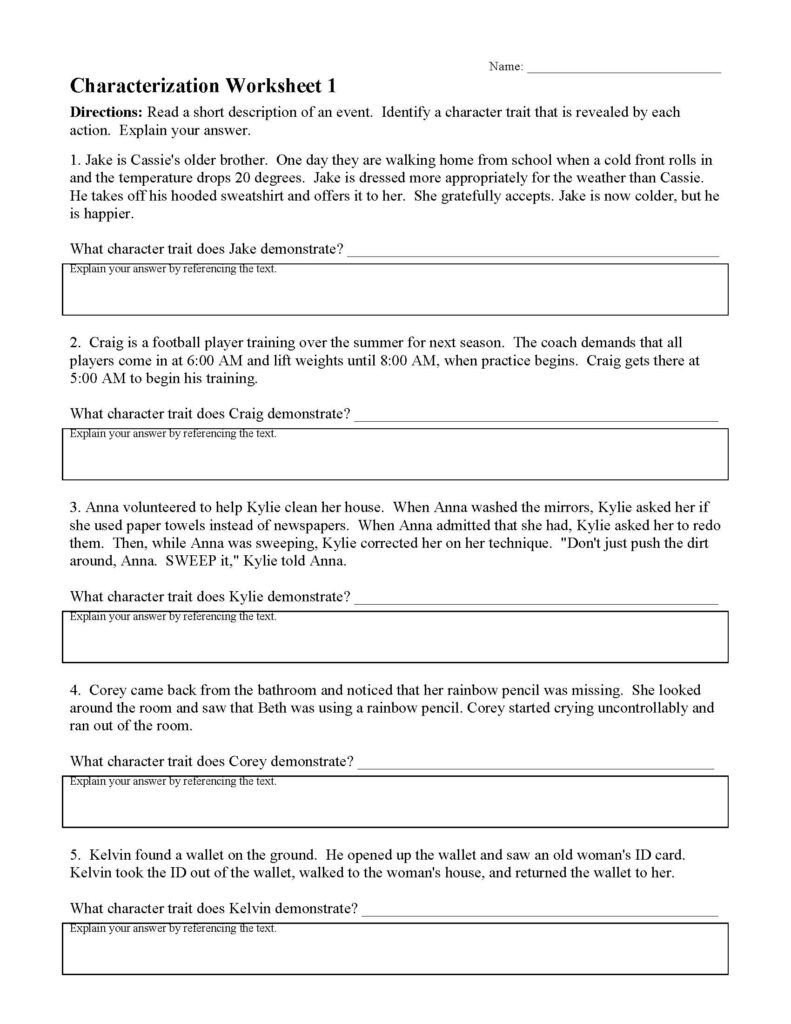 Characterizations Worksheet 1 Reading Activity