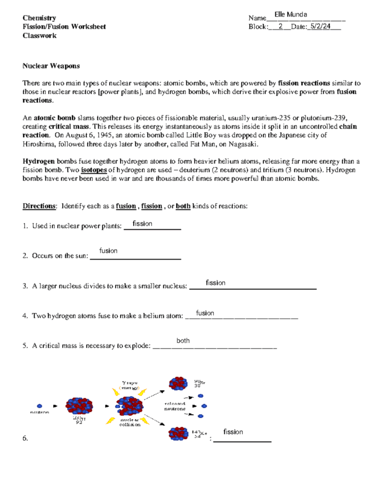 Chemistry WS1 Fission And Fusion Worksheet Analysis Studocu Chemistry WS1 Fission And Fusion Worksheet Analysis Studocu