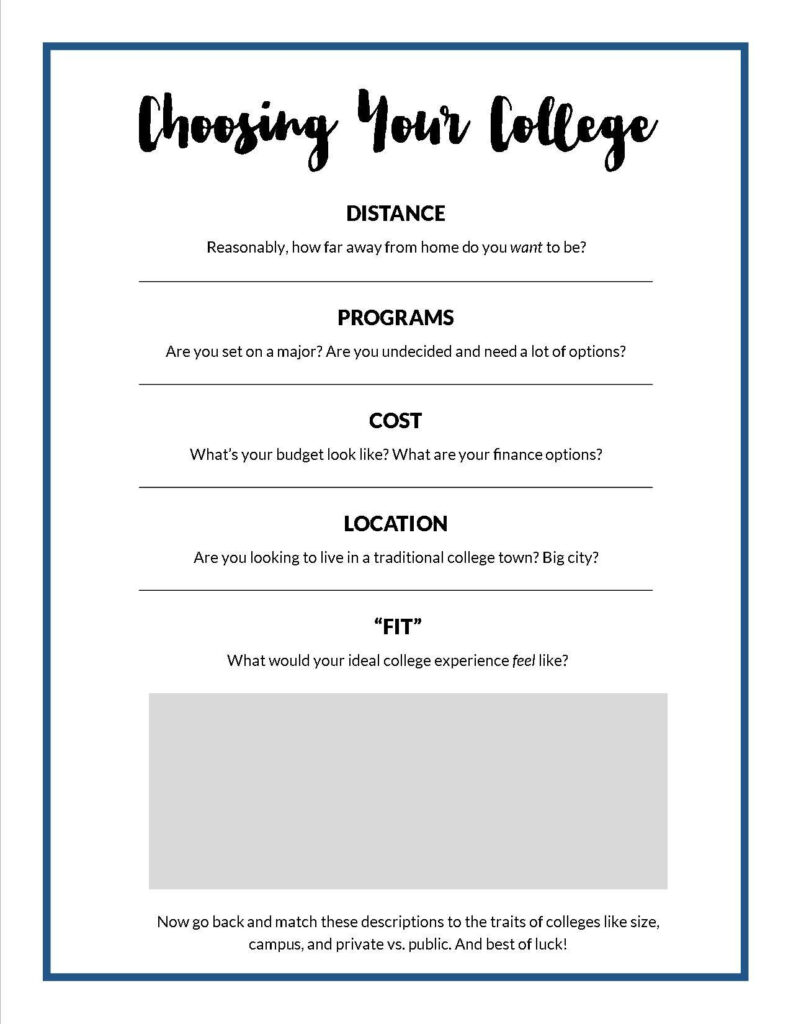 Choosing A College Worksheet Living Between The Lines