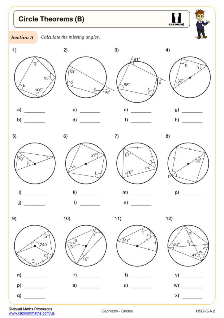 Circle Theorems B Worksheet Fun And Engaging Geometry PDF Worksheets Cazoom Math