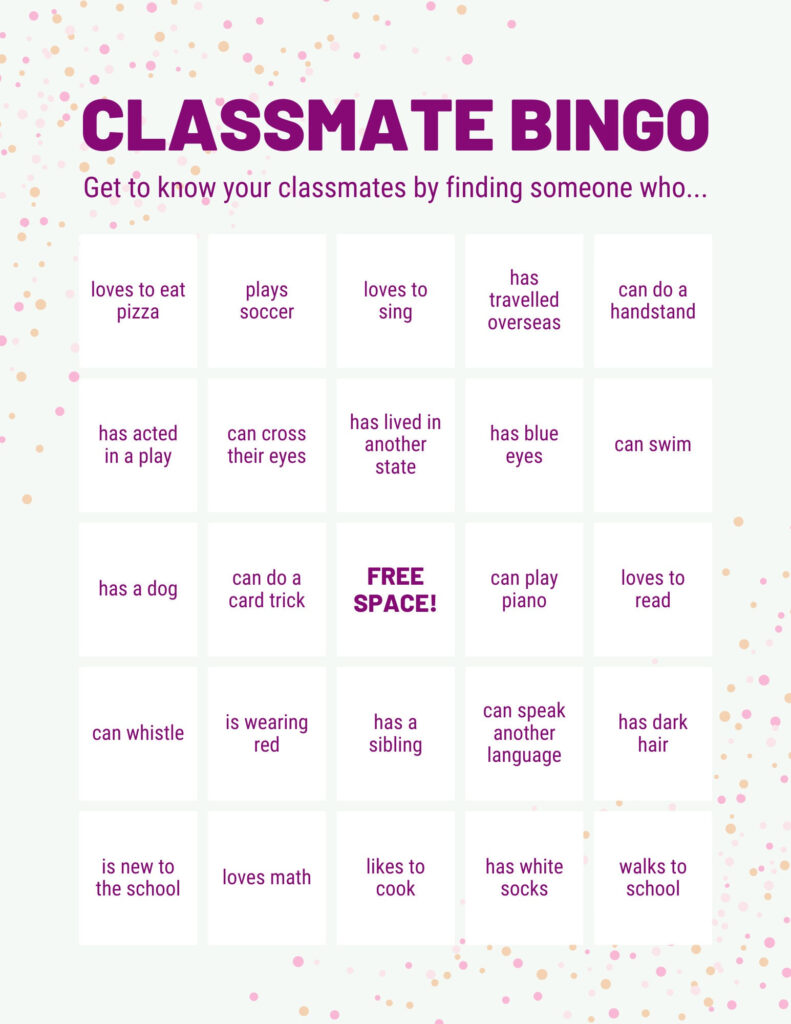 Classmate Bingo Get To Know Your Classmates Game PDF Instant Download Etsy