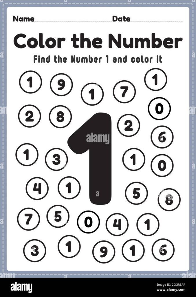 Coloring Numbers Number 1 Worksheet Math Printable Sheet For Preschool And Kindergarten Kids Activity To Learn Basic Mathematics Skills Stock Vector Image Art Alamy