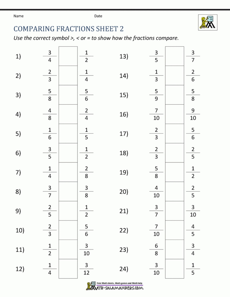 Comparing Fractions Worksheet Comparing Fractions Worksheet