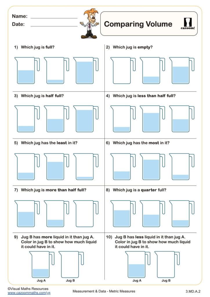 Comparing Volume Worksheet Fun And Engaging 3rd Grade Measurement Data Worksheet Cazoom Math