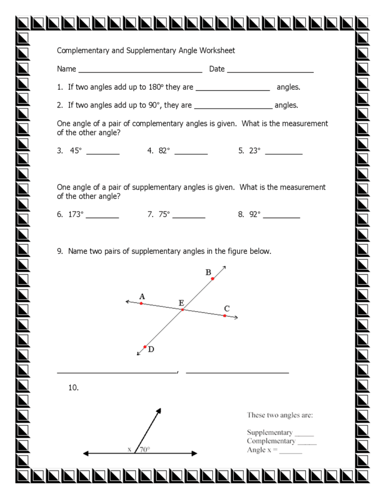 Complementary And Supplementary Angles Worksheet Lecture Notes Trigonometry Docsity