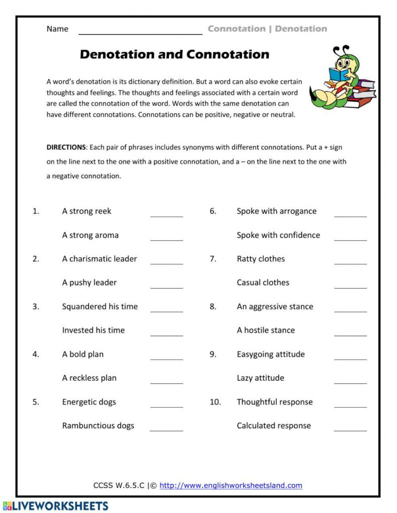 Connotation And Denotation Worksheet Worksheets Library