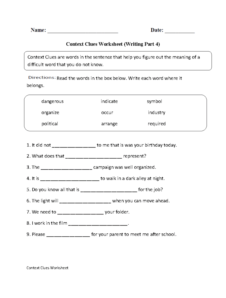 Context Clues Worksheets Printable Vocabulary Inference Activities