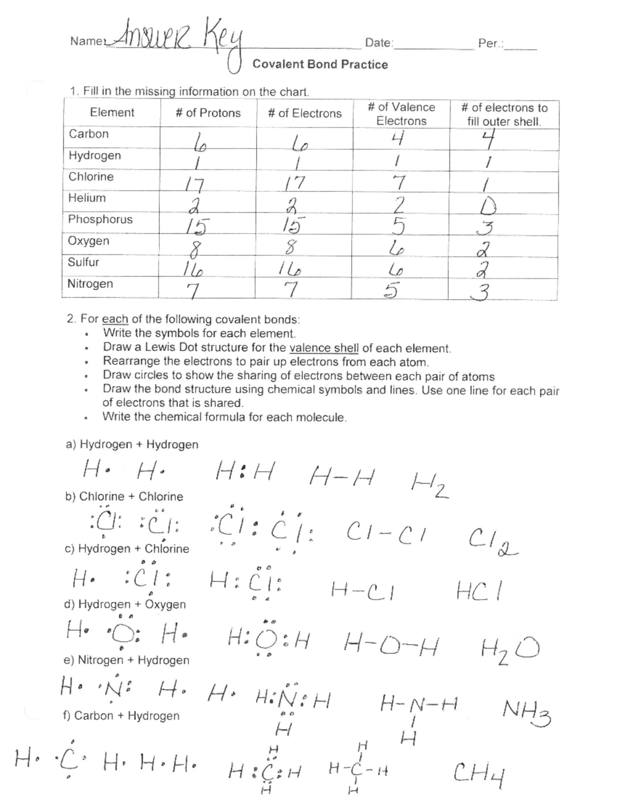 Covalent Bond Practice Answer Key For Chemistry 101 Studocu