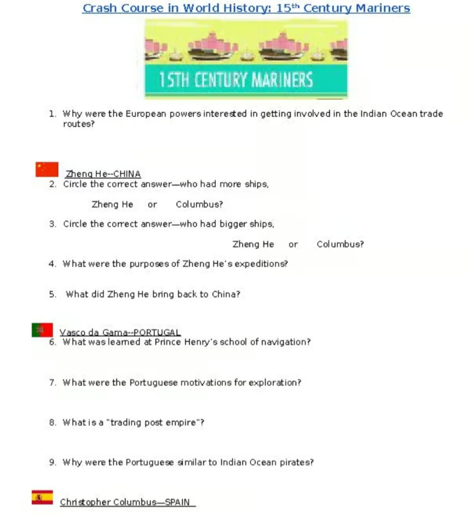 Crash Course World History 15th Century Mariners 21 Video Guide Worksheet Made By Teachers