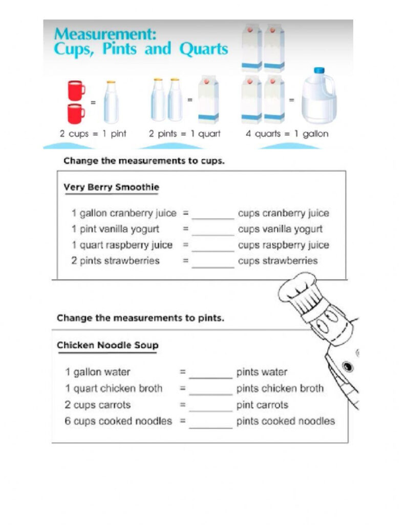 Cups Pints Quarts Gallons Online Exercise For Worksheets Library