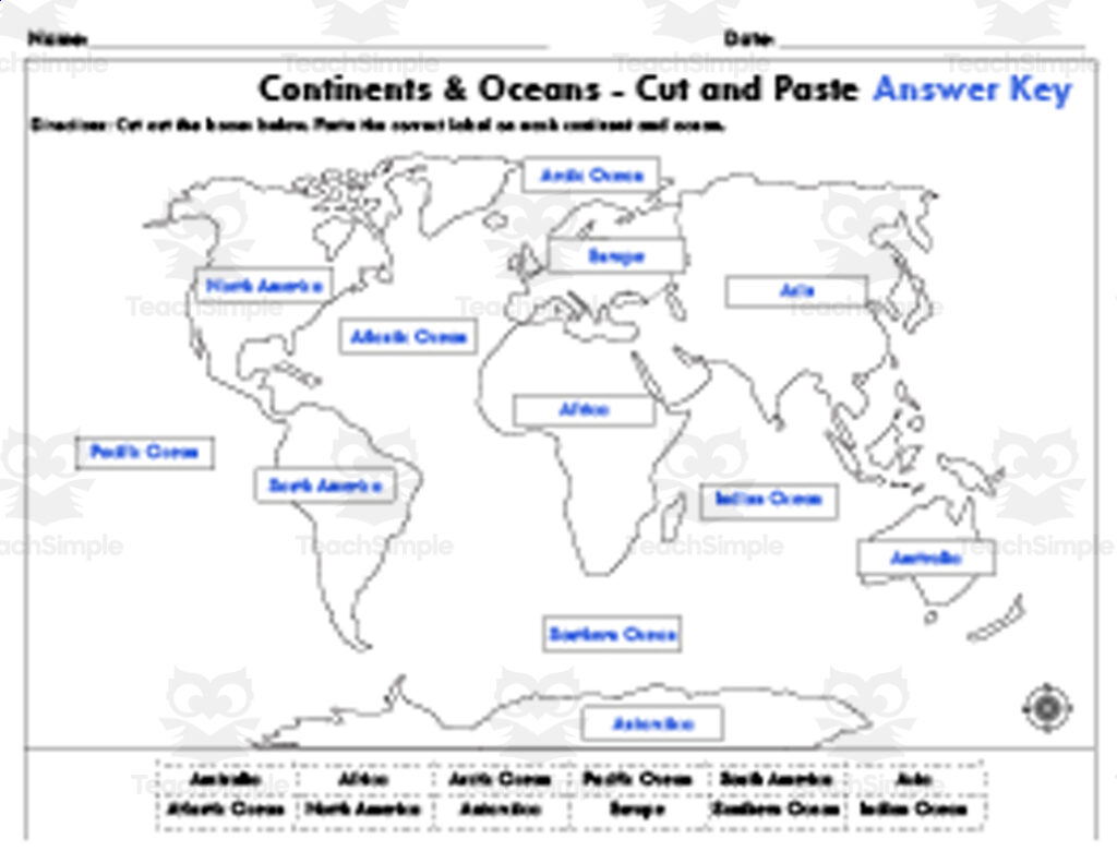 Cut And Paste Continents And Oceans World Map By Teach Simple