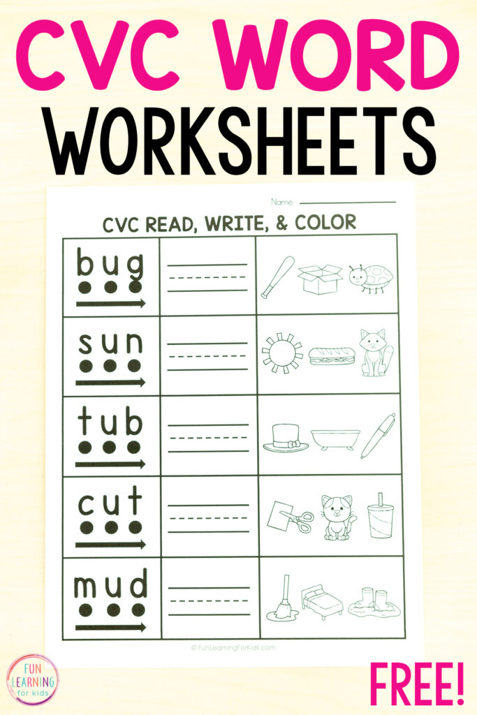 CVC Words Read Write And Color Worksheets