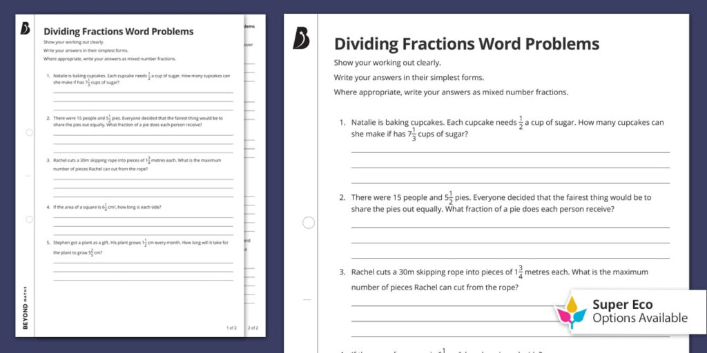 Dividing Fractions Word Problems