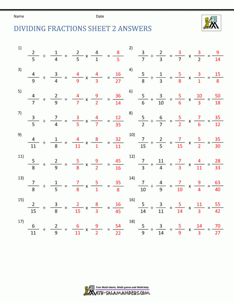 Dividing Fractions Worksheet