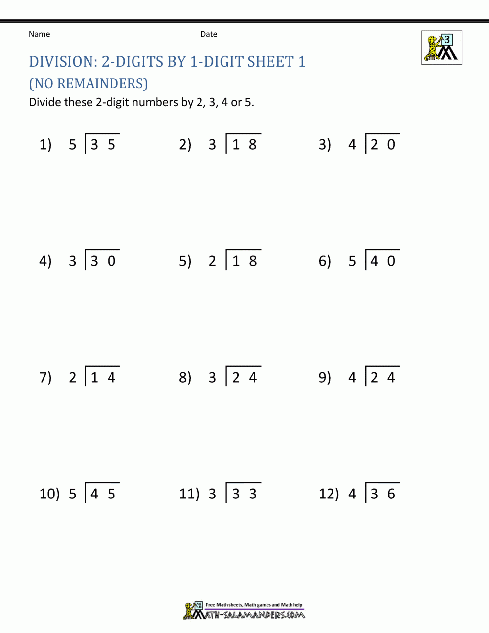Division Worksheets 3rd Grade