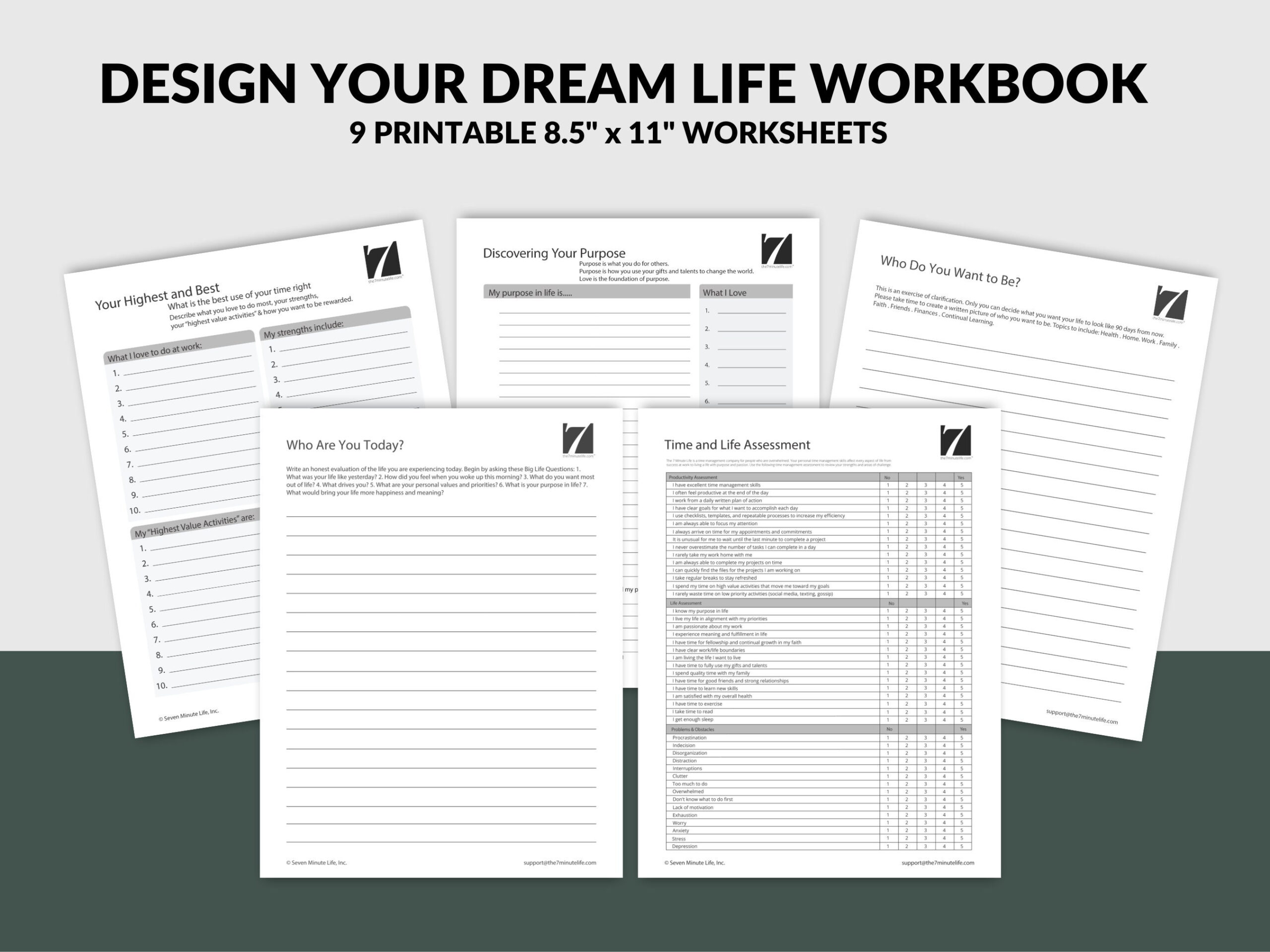 Dream Life Workbook Goal Setting Life Purpose Worksheets printable PDF Etsy