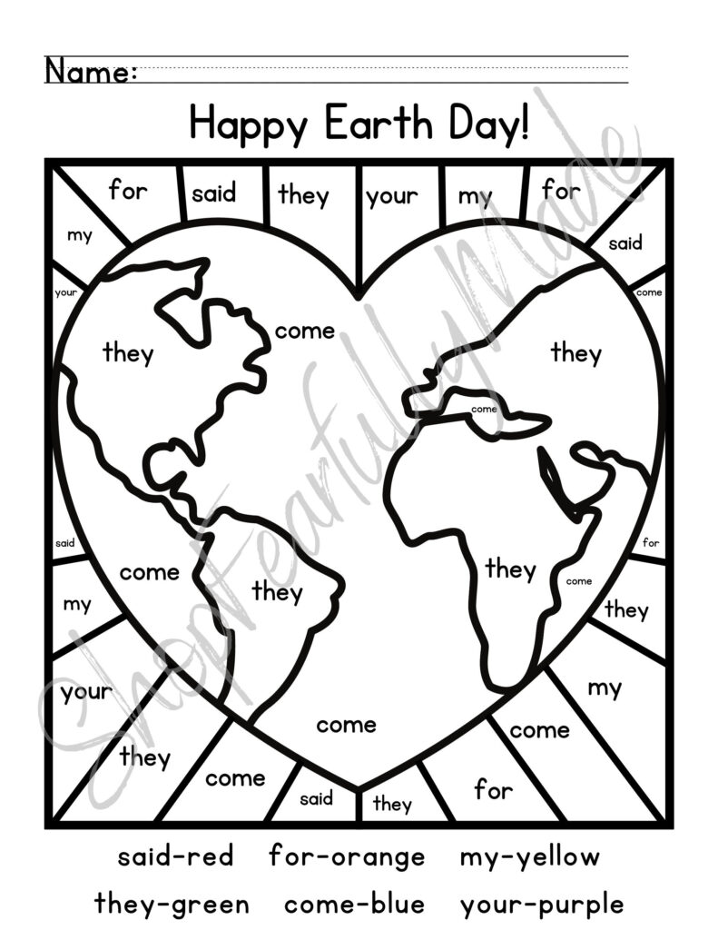 Earth Day Coloring color By Number Letter Addition Subtraction Sight Word Etsy