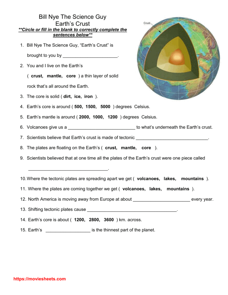 Earth s Crust Worksheet Bill Nye The Science Guy