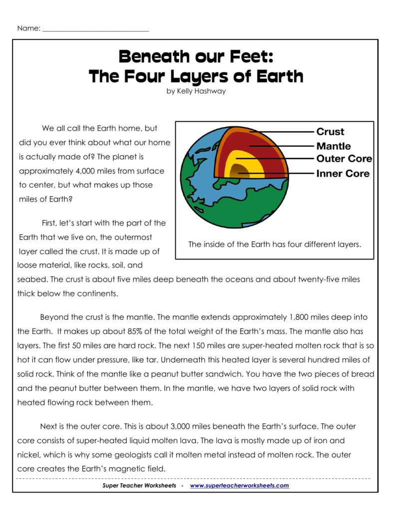 Earth s Layers Worksheet Science For Kids