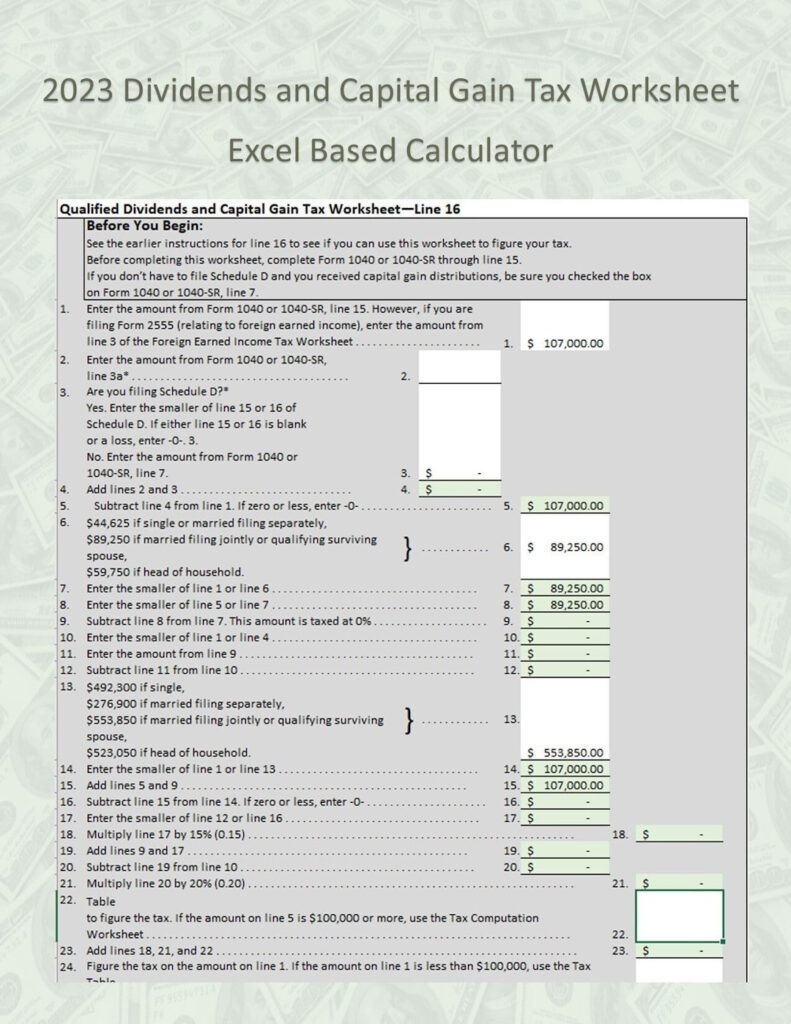 Easy Custom Calculator For 2023 Qualified Dividends And Capital Gain Tax Worksheet excel 2016 Also Includes Tax Computation Worksheet Etsy