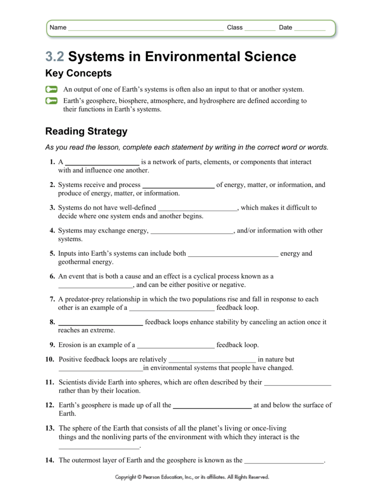 Environmental Science Systems Worksheet Earth s Spheres Environmental Science Systems Worksheet Earth s Spheres