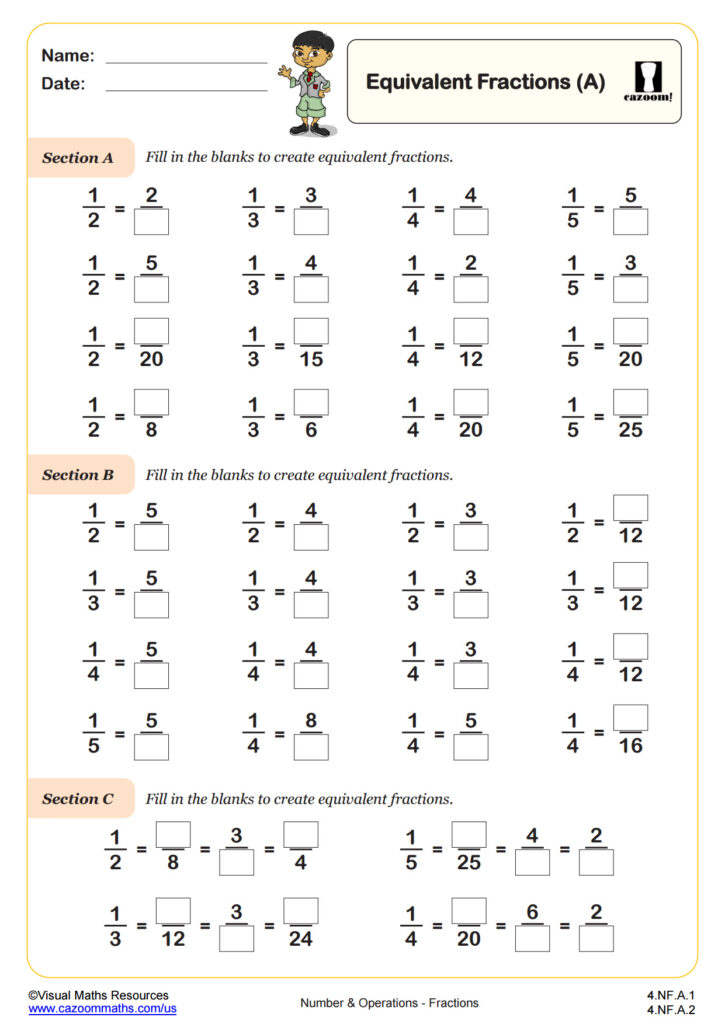 Equivalent Fractions A PDF Printable Number And Operations Worksheets Cazoom Math