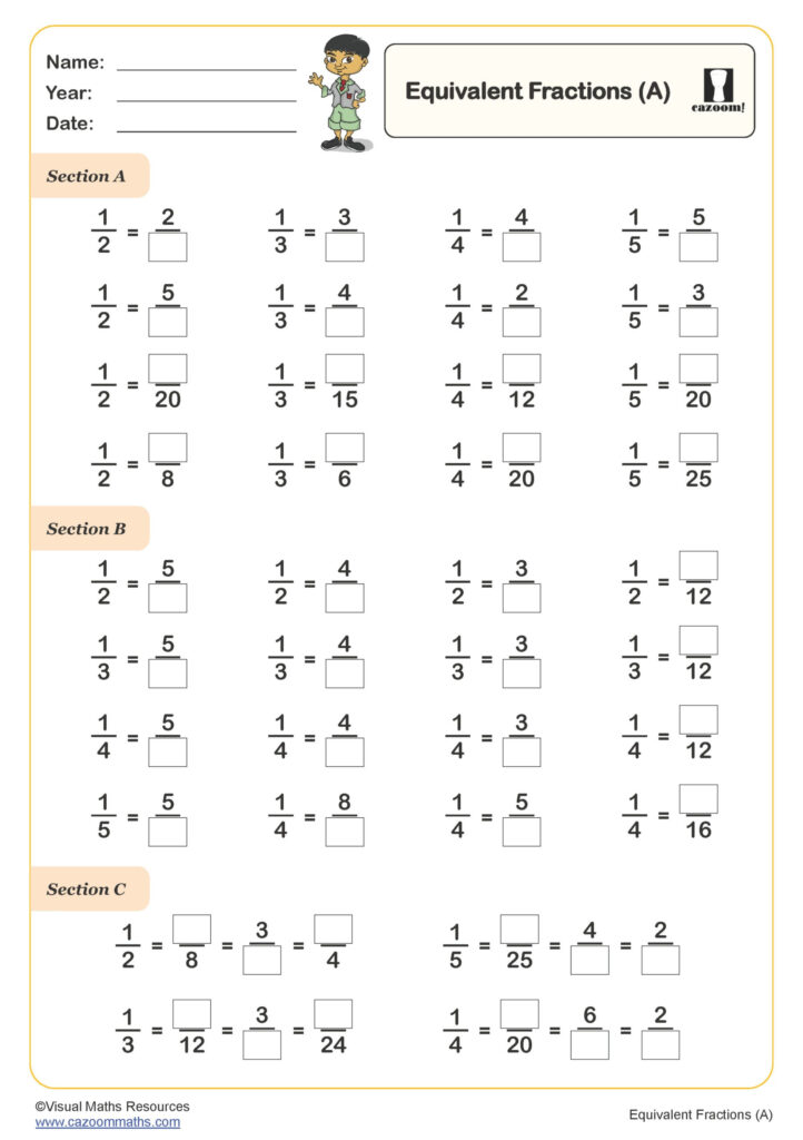 Equivalent Fractions A Worksheet PDF Printable Number Worksheets