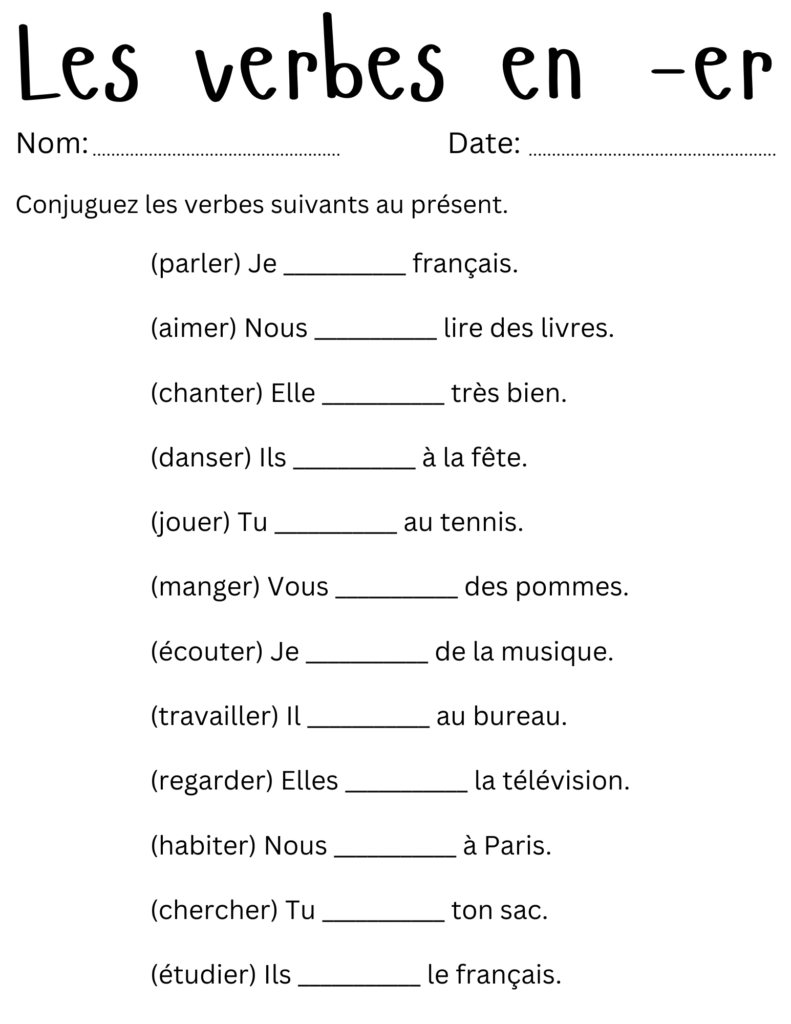 Er Ending Verbs In French Worksheet French Er Verbs Conjugation Practice Teaching Resources