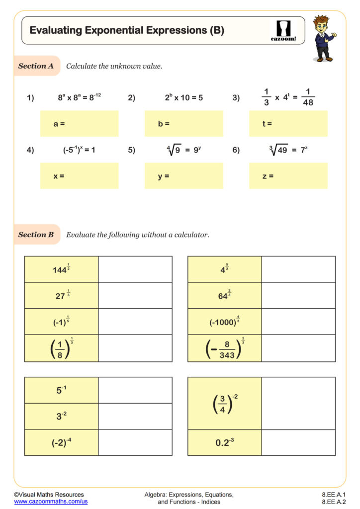 Algebra Positive Exponents Worksheet Pdf | AlphabetWorksheetsFree.com