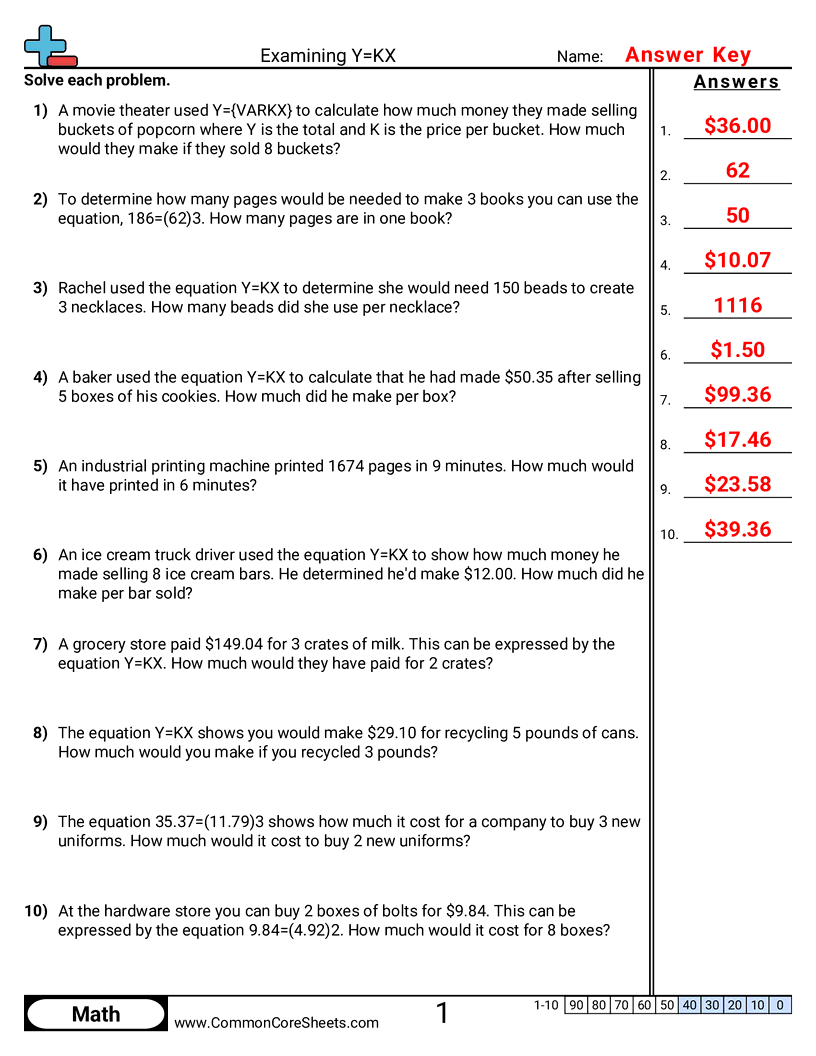 Examining Y KX Worksheet Download