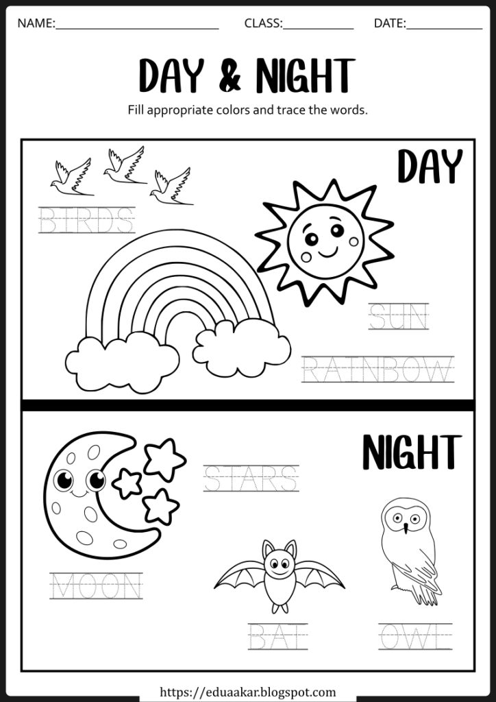 Exploring Day And Night Fun Worksheets For Kids 
