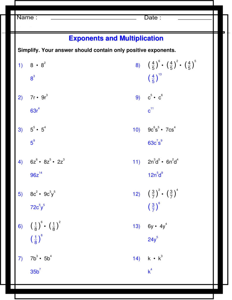 Exponents With Multiplication Algebra 1 Exponents Worksheets Made By Teachers