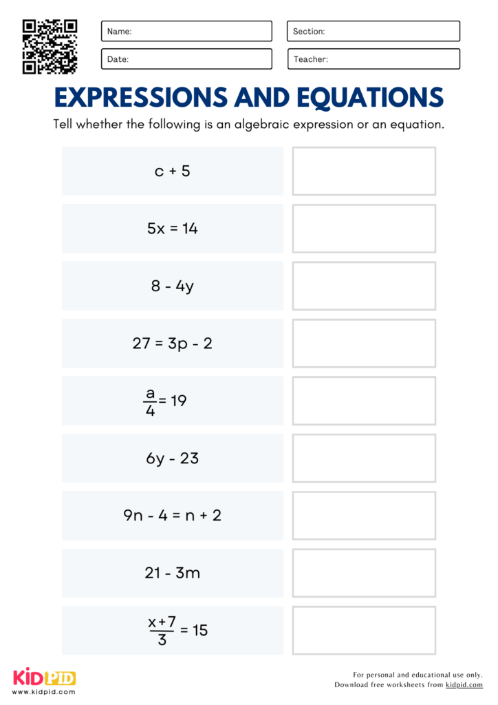 Expressions Equations Worksheet For Grade 5 Kidpid Expressions Equations Worksheet For Grade 5 Kidpid