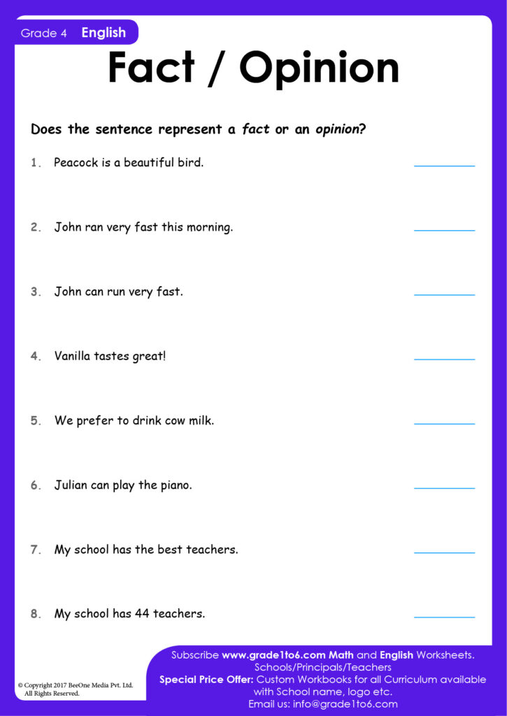 Fact And Opinion Worksheet Grade1to6 Worksheets Library