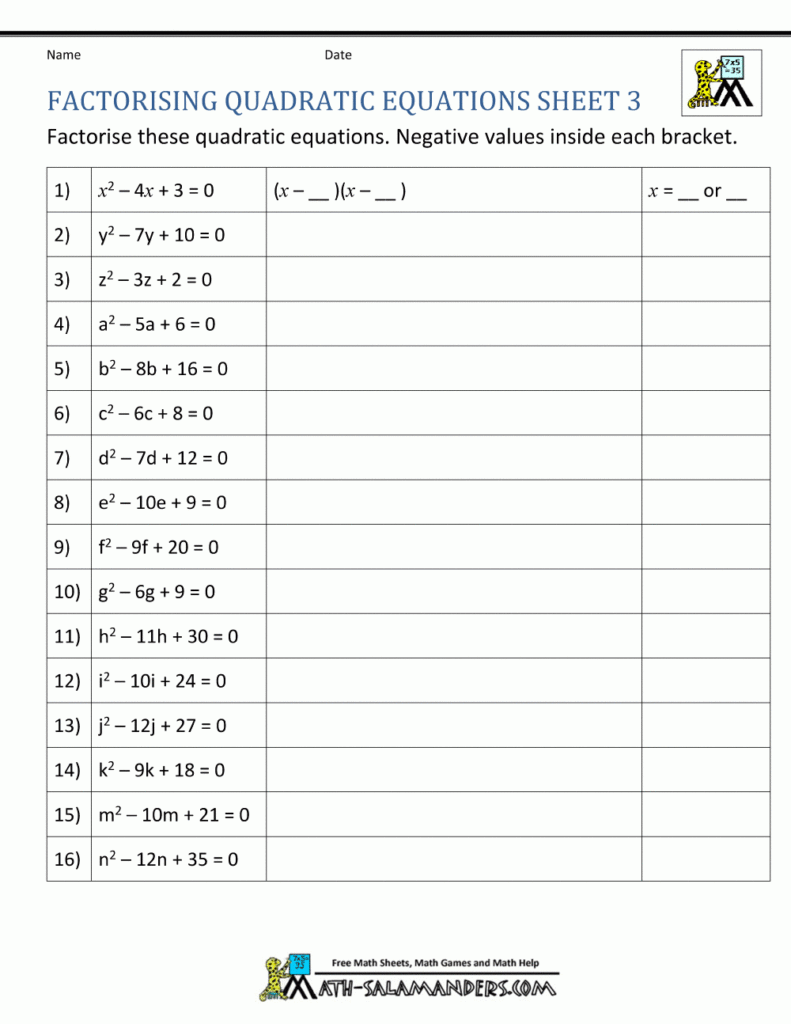 Factoring Quadratic Equations Factoring Quadratic Equations