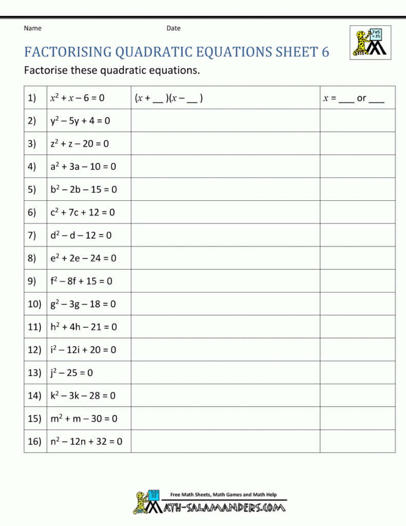 Factoring Quadratic Equations Factoring Quadratic Equations