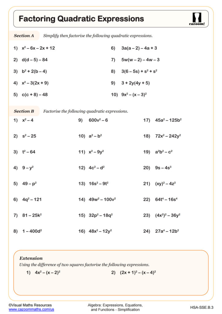 Factoring Quadratic Expressions Worksheet Fun And Engaging Algebra I PDF Worksheets Cazoom Math Factoring Quadratic Expressions Worksheet Fun And Engaging Algebra I PDF Worksheets Cazoom Math