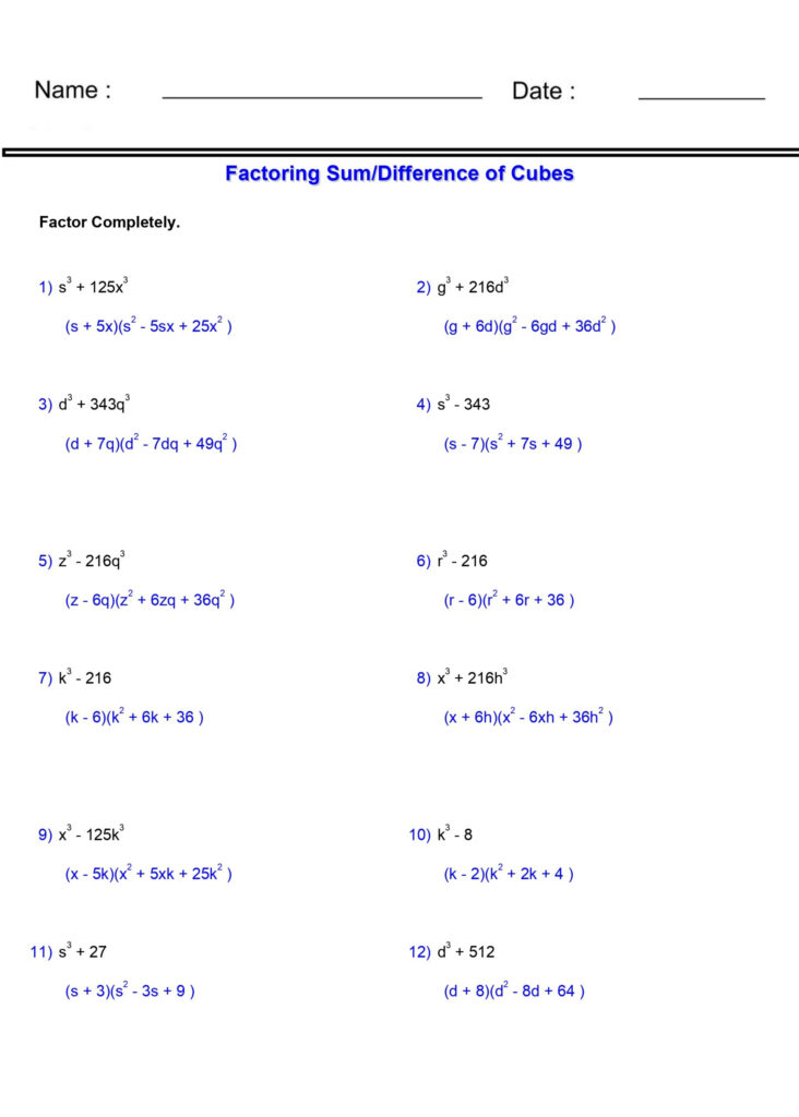 Factoring Sum Differences Of Cubes Worksheets Algebra 2 Polynomial Functions Made By Teachers Factoring Sum Differences Of Cubes Worksheets Algebra 2 Polynomial Functions Made By Teachers