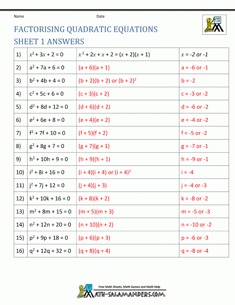 Factoring Trinomials Worksheet Answers Factoring Trinomials Worksheet Answers