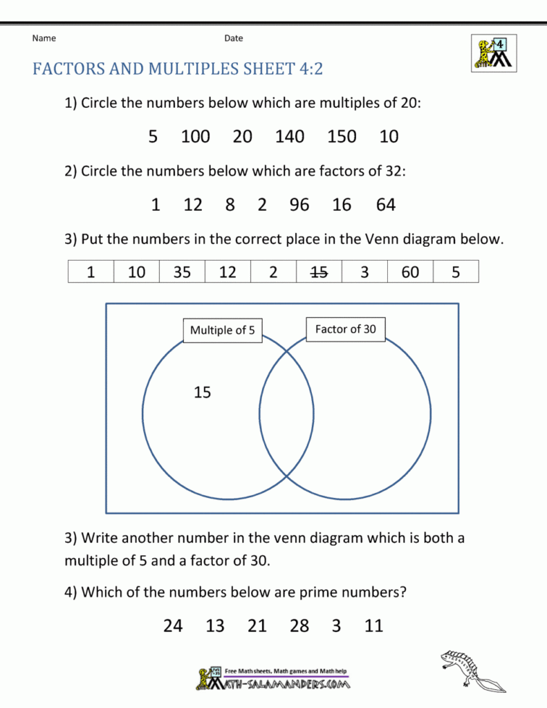 Factors And Multiples Worksheet Factors And Multiples Worksheet